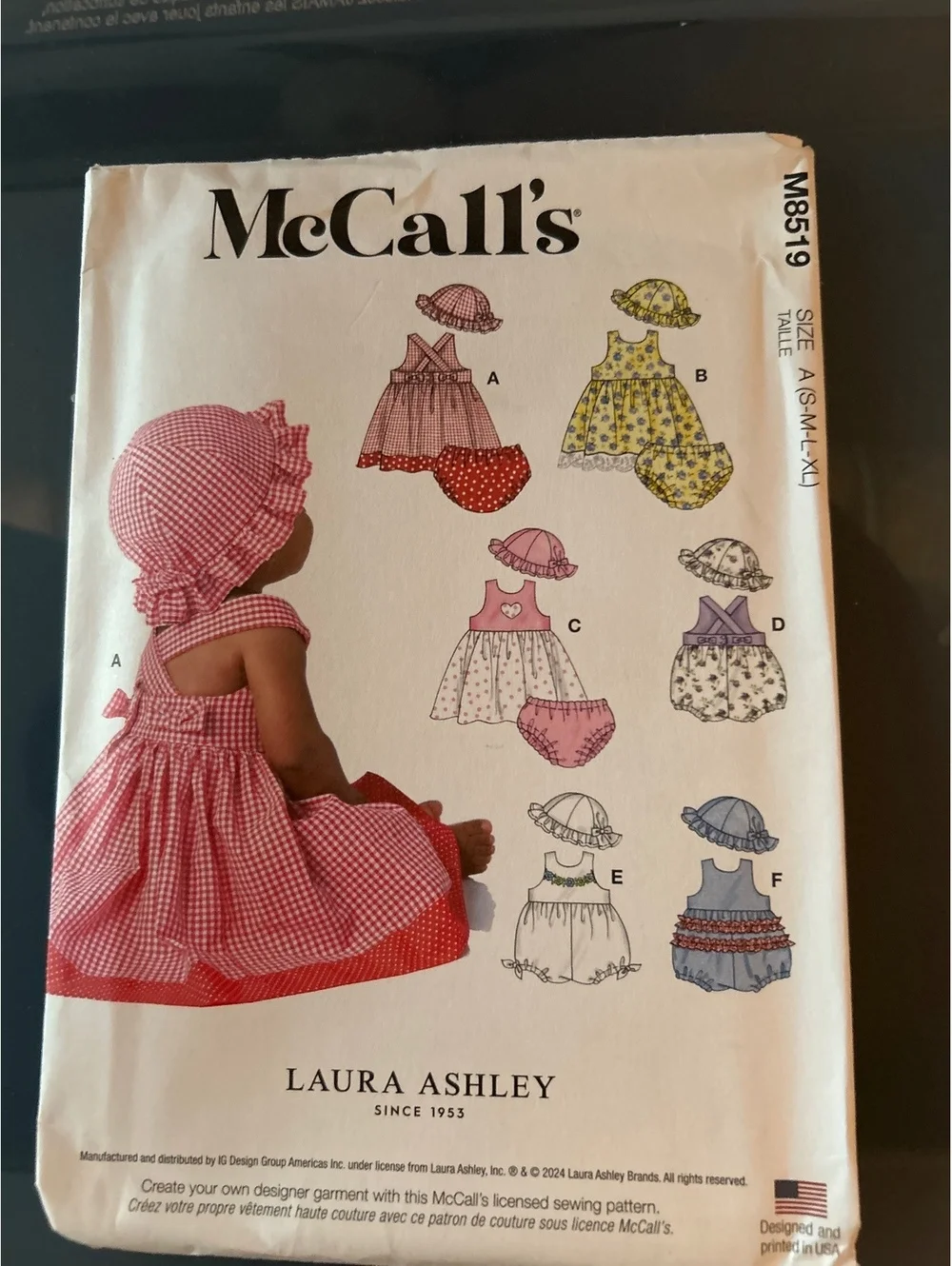 McCall's M8519 Laura Ashley Baby Dress Sewing Pattern Size A (Newborn to 24M)